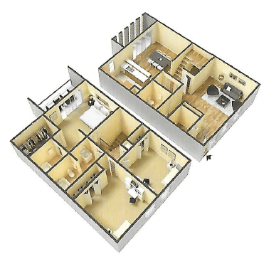 the 3-bed, 2.5-bath 1,442 square foot floor plan at Winford Place Apartments in Orlando, FL